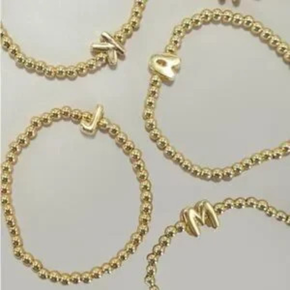 Gold Beaded Bracelet with 'R' Charm (5100)